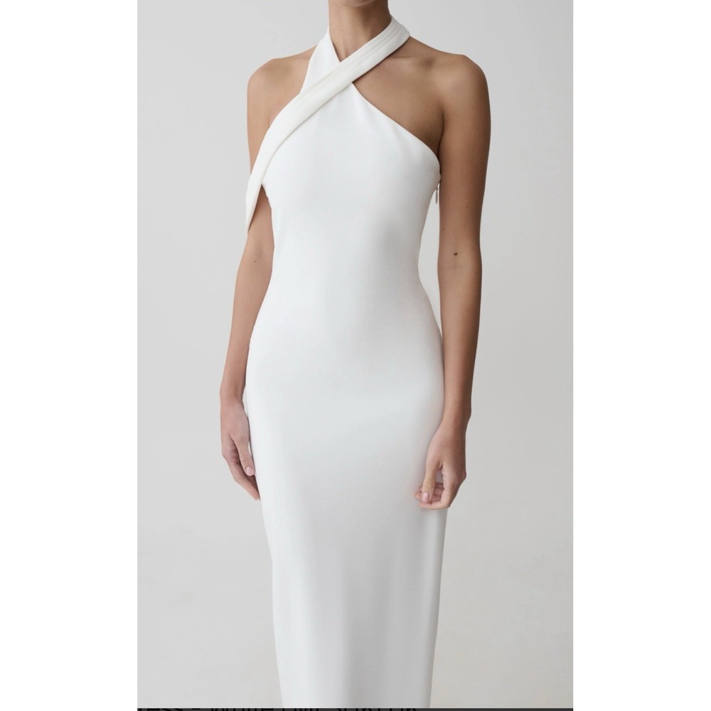 MESHKI Sable Crossover Crepe White Midi Dress Size S‎